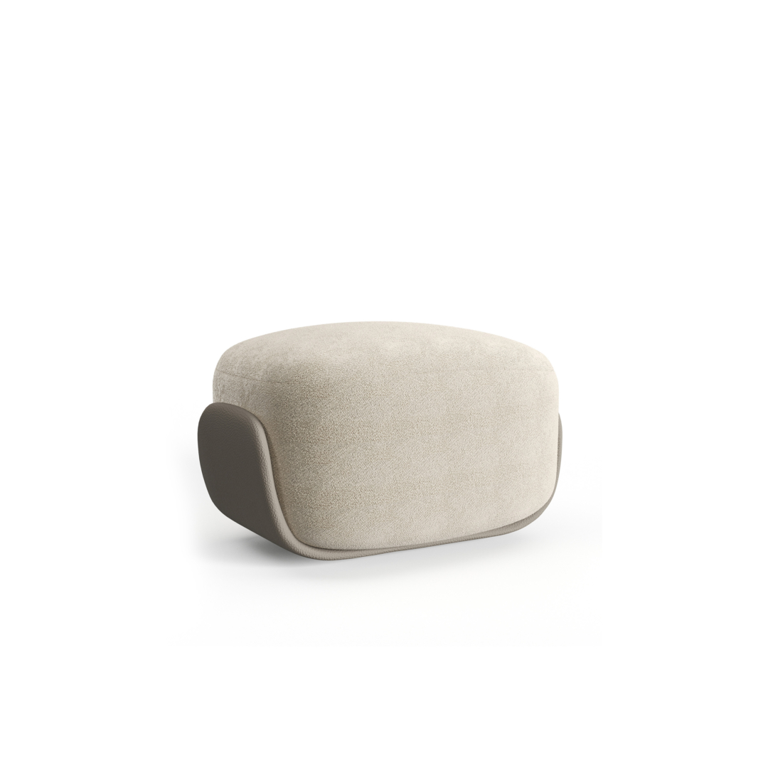 Ottoman with a rounded rectangular top and curved base, shown from a front angle.