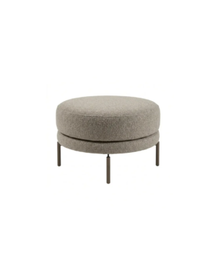 Round ottoman with smooth upholstery, slender straight legs, and minimalist design, ideal for Harmony Luxury Furniture collections.